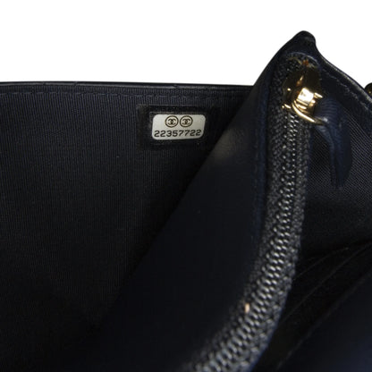 Pre-Owned Authenticated Chanel Boy Wallet On Chain Lambskin Leather Blue Crossbody Bag Unisex (Good)