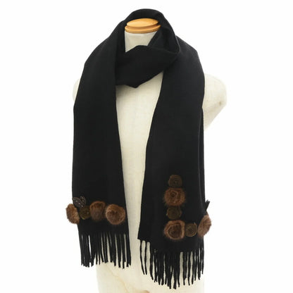 Pre-Owned Fendi Stole Scarf Flower Motif Black 100% Cashmere (Good)