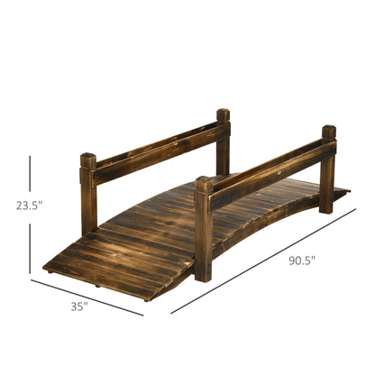 Outsunny Wooden Garden Bridge with Planters, Stained Finish Arc Footbridge