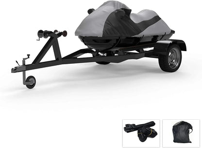 Custom Fit Weatherproof Jet Ski Covers Full for Yamaha Waverunner FX Cruiser/HO/SHO/FX HO 2007-2008 - Gray/Black - Trailerable - All Weather - Rain & Sun - Free Trailer Straps & Bag