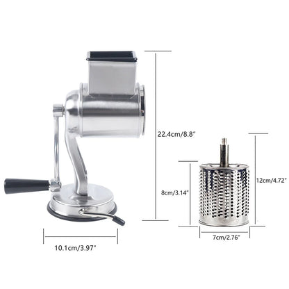 OUKANING Stainless Steel Cheese Food Grater Rotary Drum Slicer Shredder Grinder with 5 Blades