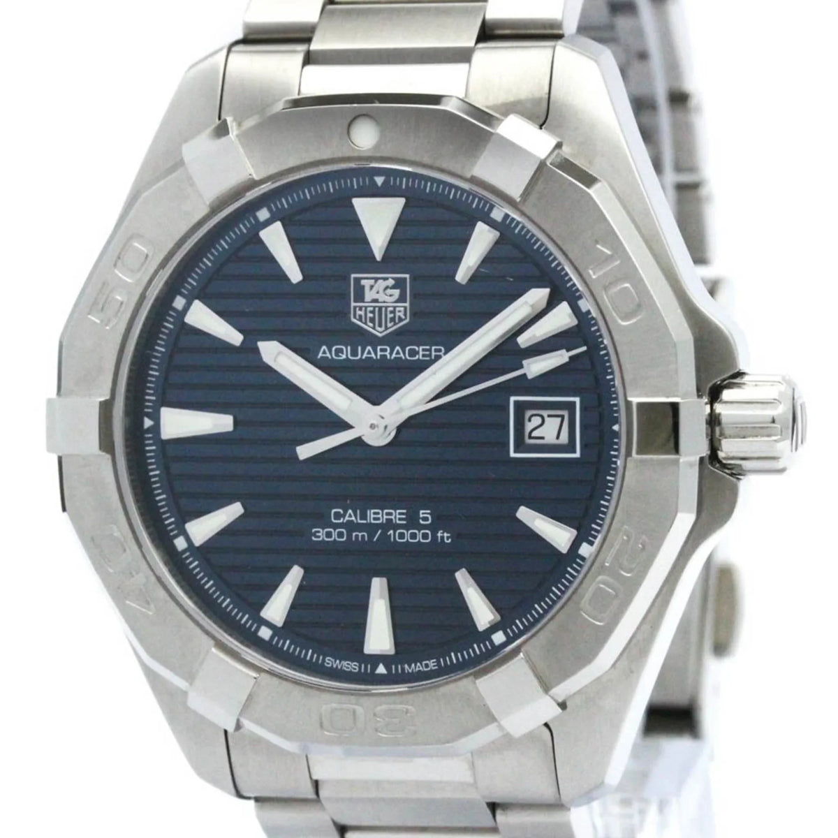 Pre-Owned Polished TAG HEUER Aquaracer Calibre 5 Steel Automatic Watch WAY2112 BF570555 (Good)