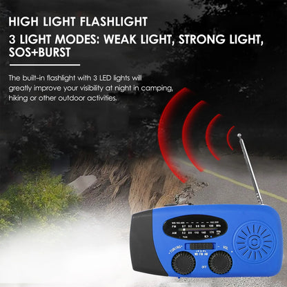 Emergency Hand Crank Solar Weather AM / / NOAA Emergency Weather Rechargeable Portable Power Bank with Solar Charging & Hand Crank & Battery Operated LED Flashlight Cell Reading Lamp fo