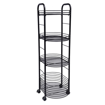 4 Tier Rolling Cart, Kitchen Storage Organizer Utility Cart, Metal Basket Storage Art Trolley Carts with Rims, Black