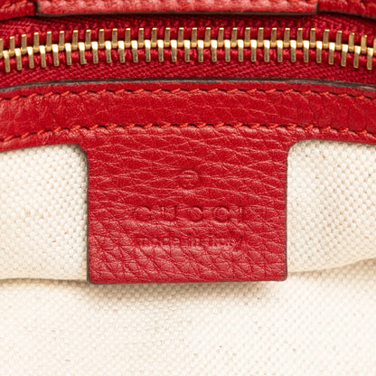 Pre-Owned Authenticated Gucci Medium Bamboo Shopper Calf Leather Red Satchel Unisex (Good)
