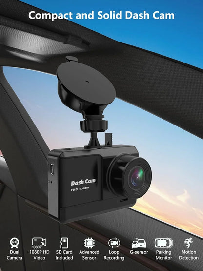 Dash Cam Front and Rear, Mini Dash Cam 1080P Full HD with 32GB SD Card, 2.45 inch IPS Screen, 2 Mounting Ways, Night Vision, WDR, Accident Lock, Loop Recording, Parking Monitor Car,Motorcyle,Balls