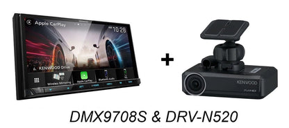 Kenwood DMX9708S In Dash Car Receiver 6.95" Touch Screen CarPlay Android Auto & DRV-N520 Dash Cam Combo
