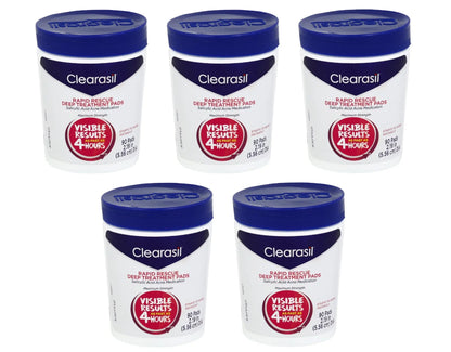 Clearasil Rapid Rescue Deep Treatment Acne Pads, 90 Count - Pack of 5