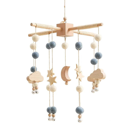Wooden Baby Crib Mobile with Bells, Musical Nursery Hanging Toy Decor