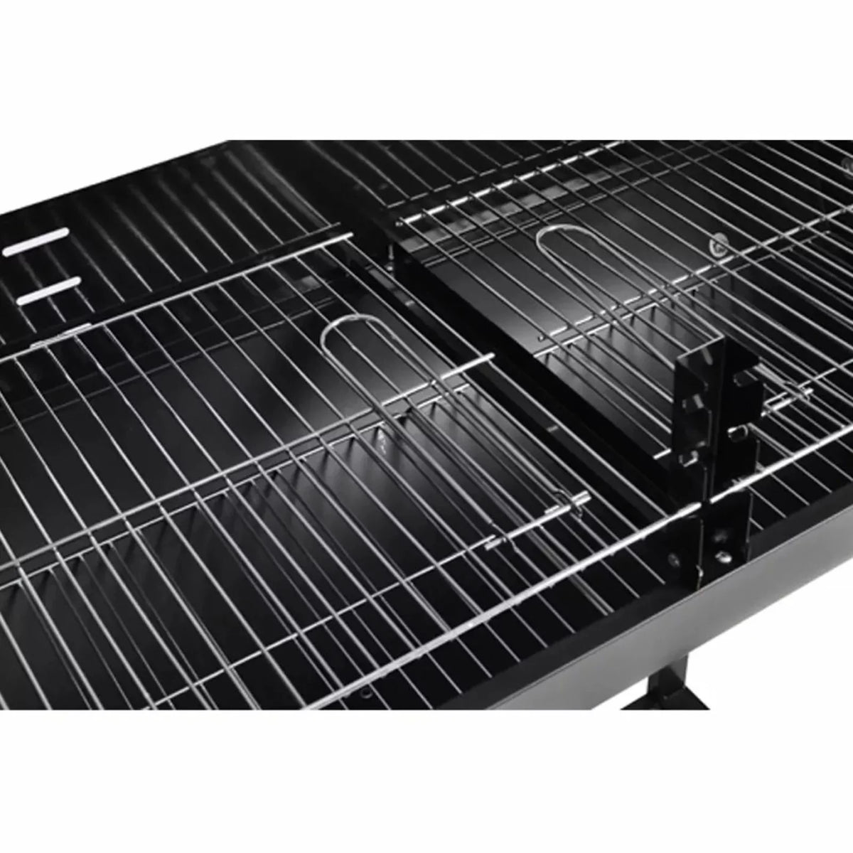 Dcenta Charcoal BBQ Stand with Lower Shelf and Rims Steel Barbecue Grill Black for Camping Cooking, Grilling, Smoking, Picnic, Hiking, Party, Garden, Patio 39.4 Inch Length