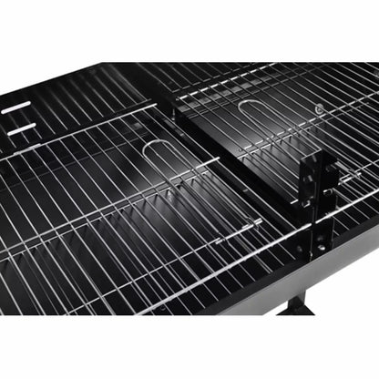 Dcenta Charcoal BBQ Stand with Lower Shelf and Rims Steel Barbecue Grill Black for Camping Cooking, Grilling, Smoking, Picnic, Hiking, Party, Garden, Patio 39.4 Inch Length