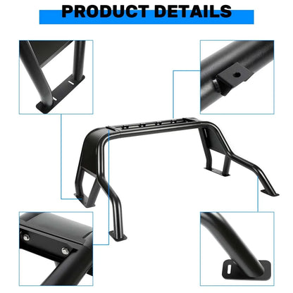 KOJEM Black Roll Bar Bed Cargo Sport Rack Head for 07-22 Chevrolet Silverado 1500 Dodge Ram 1500 GMC Sierra 1500 Ram 1500 Toyota Tundra 04-22 Ford F-150