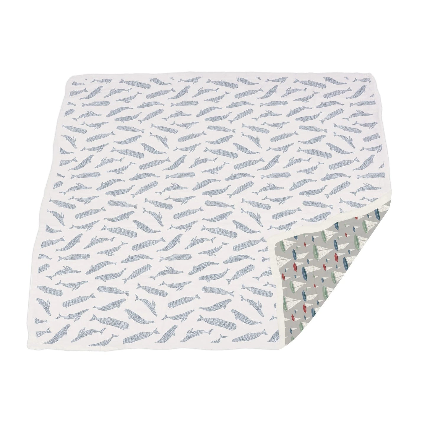 Blue Shadow Whales and Marina Sailboats Bamboo Blanket