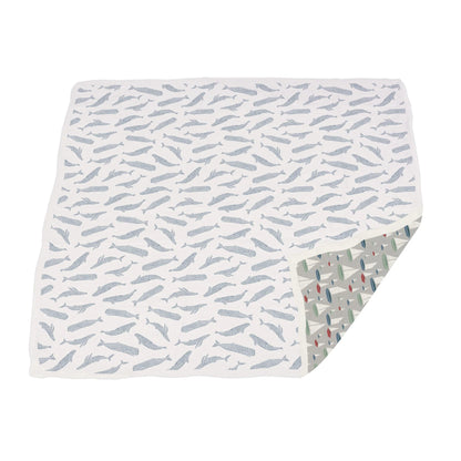 Blue Shadow Whales and Marina Sailboats Bamboo Blanket