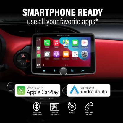 Planet Audio P70CPA-PCF Car Stereo - Apple CarPlay, Android Auto, Single Din, 7 Inch Touchscreen, Bluetooth, No CD DVD Player, AM/FM Radio Receiver, Backup Camera