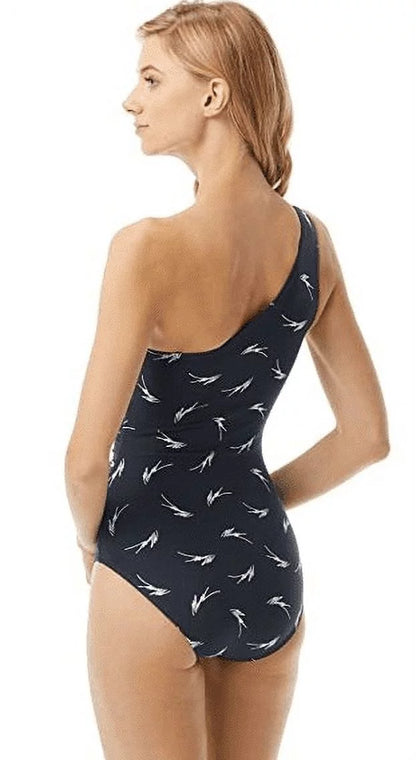 Michael Kors NAVY Feather One Shoulder One-Piece Swimsuit, US 14