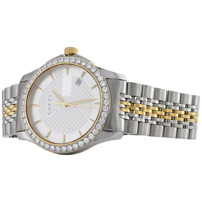 Gucci Ya126409 Diamond Watch G-Timeless 38mm Two Tone Yellow S. Steel PVD 2 CT.