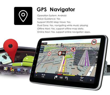 Hizpo Single 1 DIN Rotatable 10.1'' Android 10 Touch Screen With Apple Carplay& Android Auto Car Stereo Radio GPS Navigation Wifi Bluetooth