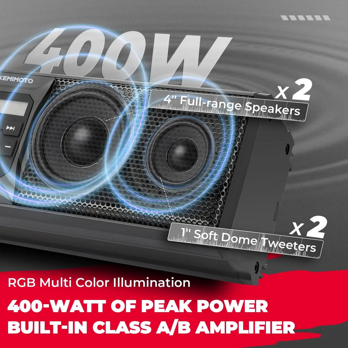 kemimoto UTV Sound Bar 16 Inch ATV SoundBar UTV Sound System SXS Speakers Waterproof Bluetooth Connectivity with Multicolor LED Lighting Compatible with Polaris RZR Ranger Can-Am Defender Maverick