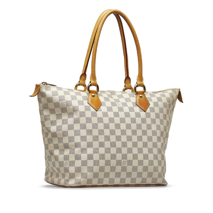 Pre-Owned Authenticated Louis Vuitton Damier Azur Saleya MM Canvas White Tote Bag Unisex (Good)
