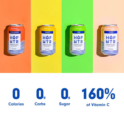 HOP WTR - Sparkling Hop Water - Flavor Pack (12 Pack) - NA Beer, No Calories or Sugar, Low Carb, With Adaptogens and Nootropics for Added Benefits (12 oz Cans)