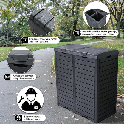 62 Gallon Large Trash Can with Tiered Lid and Drip Tray,Resin Outside Trash Bin for Patio,Backyard,Deck Outdoor Kitchen