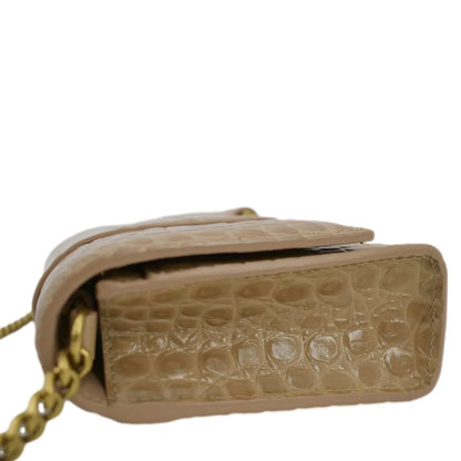 Pre-owned BALENCIAGA Hourglass Crocodile Embossed Leather Chain Shoulder Bag Light Brown