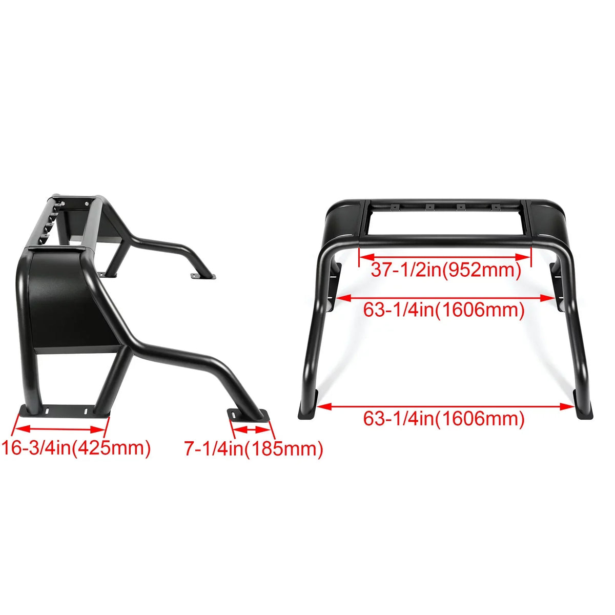 KOJEM Black Roll Bar Bed Cargo Sport Rack Head for 07-22 Chevrolet Silverado 1500 Dodge Ram 1500 GMC Sierra 1500 Ram 1500 Toyota Tundra 04-22 Ford F-150