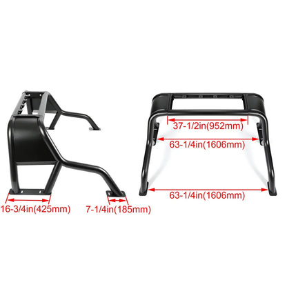 KOJEM Black Roll Bar Bed Cargo Sport Rack Head for 07-22 Chevrolet Silverado 1500 Dodge Ram 1500 GMC Sierra 1500 Ram 1500 Toyota Tundra 04-22 Ford F-150