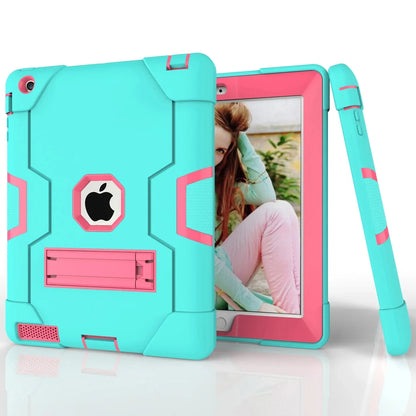 iPad 2 Case,iPad 3 Case,iPad 4 Case, Allytech Three Layer Shockproof Armor Defender Protective Case Cover with Kickstand for iPad 2nd Gen / iPad 3rd Gen / iPad 4th Generation (Aqua/Rosegold)