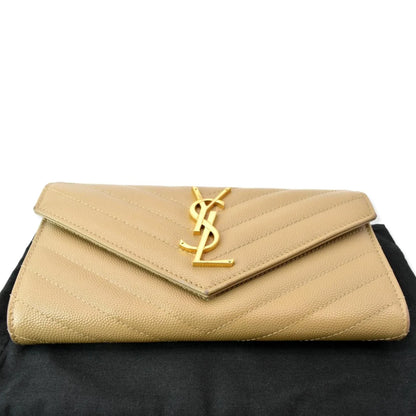 Pre-owned YVES SAINT LAURENT Monogram Grain De Poudre Wallet Beige