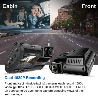 Open Box Rexing W202 Front and Inside Cabin 1080p Full HD Wi-Fi Dash Cam