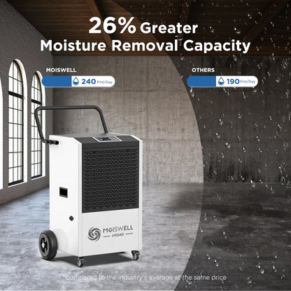 Moiswell 240 Pints Commercial Dehumidifier with Pump and Drain Hose - Ideal for Industrial Site, Basements, Water Damage Unit for Large Spaces up to 8,500 Sq Ft - Auto Defrost, Memory Starting