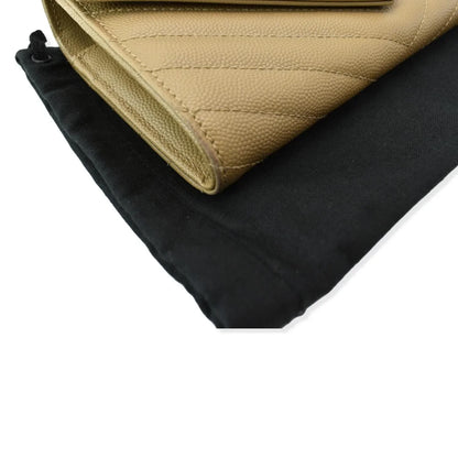 Pre-owned YVES SAINT LAURENT Monogram Grain De Poudre Wallet Beige