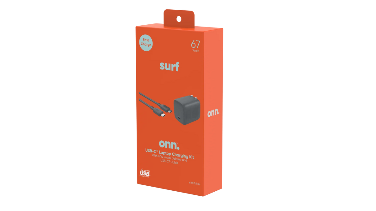 onn. GAN 67W Laptop Charger with 1 USB-C Port, Compatible for Apple,Dell,HP,Asus,Acer,Lenovo,Grey