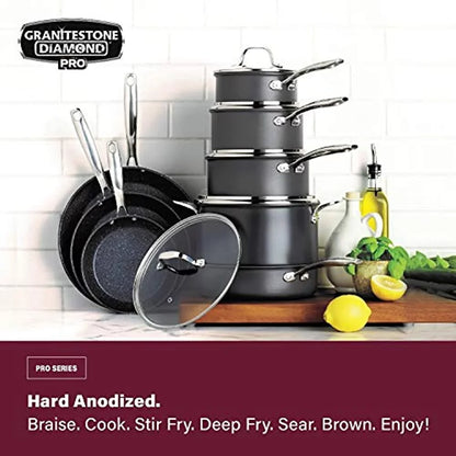 Granite Stone Hard Anodized Aluminum Ultra-Nonstick Ti-Ceramic Coating 20 Piece Cookware Set, Black, Dishwasher Safe, Oven Safe