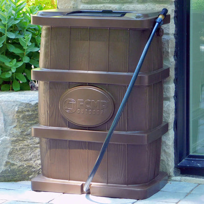 FCMP Outdoor WG4000 45 Gallon Wood Grain Rain Water Catcher Barrel, Brown