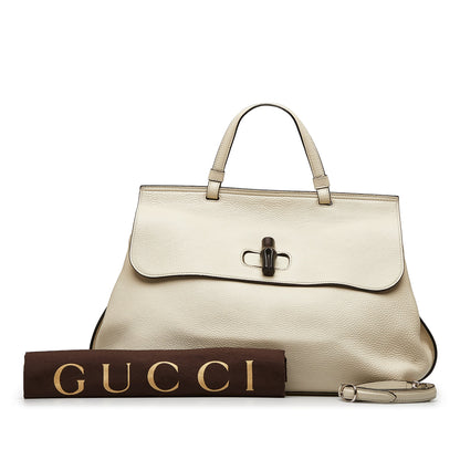 Pre-Owned Authenticated Gucci Bamboo Daily Calf Leather Brown Satchel Unisex (Good)