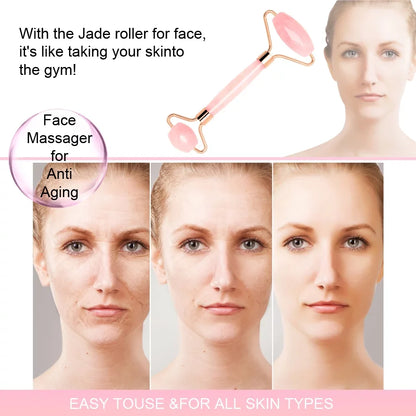 Jade Roller, Face Roller, Facial Beauty Roller Skin Care Tools, Rose Quartz Massager for Face, Eyes, Neck, Body Muscle Relaxing and Relieve Fine Lines and Wrinkles Gua Sha