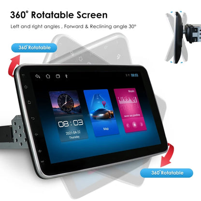 Hizpo Single 1 DIN Rotatable 10.1'' Android 10 Touch Screen With Apple Carplay& Android Auto Car Stereo Radio GPS Navigation Wifi Bluetooth