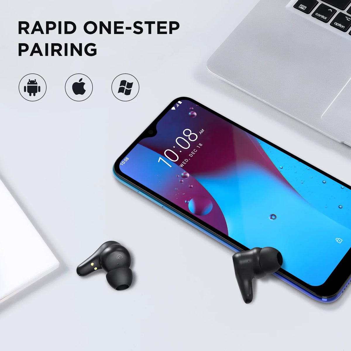 HTC True Wireless Earbuds Plus - Active Noise Cancellation IPX5 Water Resistant Bluetooth 5.0 Headphones with ENC, 24-Hour Playtime, Stereo in-Ear Touch Control Wireless Earphones