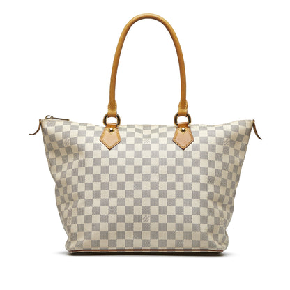 Pre-Owned Authenticated Louis Vuitton Damier Azur Saleya MM Canvas White Tote Bag Unisex (Good)