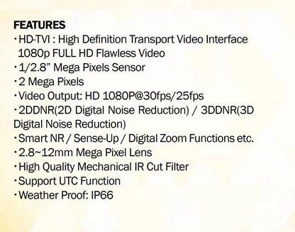 Eyemax TIV-132V-W HD-TVI 1080p IR Vandal DOME Camera 2.8-12mm, 35 IR LED 12V DC