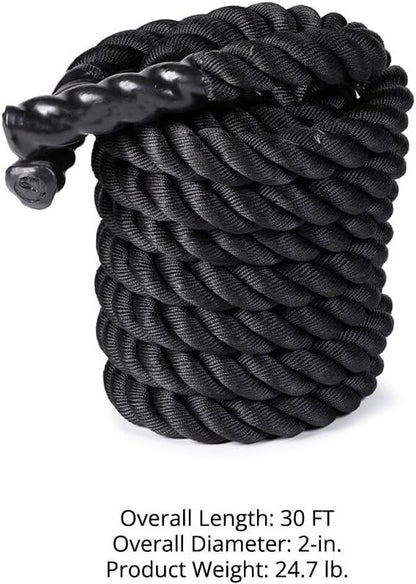 Battle Rope 30ft x 2in, Poly Dacron Heavy Rope for Home Gym Conditioning Workouts, Cross-Train, Strength Training Exercises