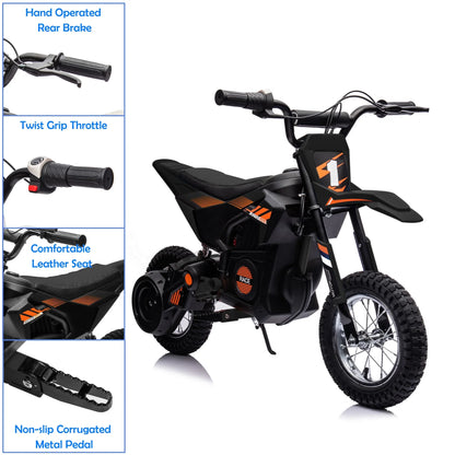 JoyWheels 24V Electric Child Dirt Bicycle, Toy Motorcycle Boys Motor Bicycle, Ages 13 Years +, 13mph, Black