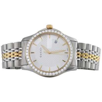 Gucci Ya126409 Diamond Watch G-Timeless 38mm Two Tone Yellow S. Steel PVD 2 CT.