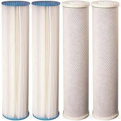 Big Blue Pleated Sediment and Carbon Block Replacement Water Filters 4pcs (5 Micron) 4.5" x 20" Cartridges