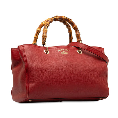 Pre-Owned Authenticated Gucci Medium Bamboo Shopper Calf Leather Red Satchel Unisex (Good)