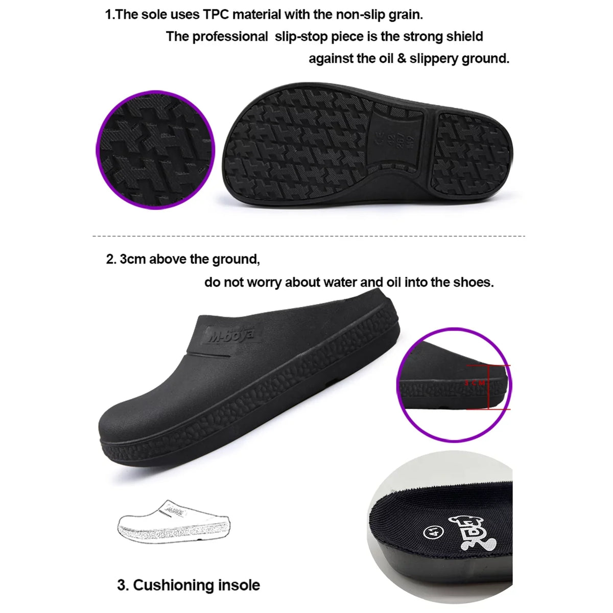 FULORIS Slip Resistant Kitchen Shoes Oil Resistant Chef Shoes for Men Adult