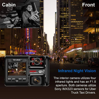 Open Box Rexing W202 Front and Inside Cabin 1080p Full HD Wi-Fi Dash Cam